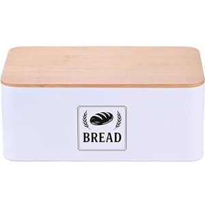 Relaxdays Box, Bamboo lid, Metal, HxWxD: 13.5 x 33 x 19 cm, Retro Bread Storage Container, White, Iron Relaxdays Box, Bamboo lid, Metal, HxWxD: 13.5 x 33 x 19 cm, Retro Bread Storage Container, White, Iron
