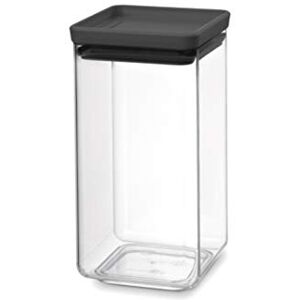 Brabantia Tasty+ Square Stackable 1.6L Food Canister/Storage Jar (Dark Grey) Space Saving Transparent Plastic Tubs with Lids, (122385) Brabantia Tasty+ Square Stackable 1.6L Food Canister/Storage Jar (Dark Grey) Space Saving Transparent Plastic Tubs with Lids, (122385)