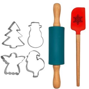 Zenker Christmas Baking Set, 6 Pieces, Silicone Spatula Red with Snowflake Motif, Silicone Rolling Pin Green, 4 x Cookie Cutters Silver, Biscuit Cutter Set for Baking, Non-Stick Non-Scratch Bakeware Zenker Christmas Baking Set, 6 Pieces, Silicone Spatula Red with Snowflake Motif, Silicone Rolling Pin Green, 4 x Cookie Cutters Silver, Biscuit Cutter Set for Baking, Non-Stick Non-Scratch Bakeware