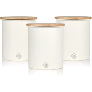 Swan 3 SWKA17513WHTN Nordic Scandi Set of 3 Storage, Tea, Coffee and Sugar Canisters, Cotton White, Steel, Bamboo Lid, One Size Swan 3 SWKA17513WHTN Nordic Scandi Set of 3 Storage, Tea, Coffee and Sugar Canisters, Cotton White, Steel, Bamboo Lid, One Size