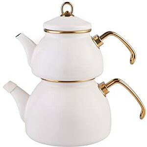 KARACA Retro Enamel Teapot Set, Titanium, Tea Infuser 1.1 L 2.4 lb, Water Pot 2.3 L 5.1 lb, Cream, Suitable for Induction, Kettle, Turkish Tea Kettle KARACA Retro Enamel Teapot Set, Titanium, Tea Infuser 1.1 L 2.4 lb, Water Pot 2.3 L 5.1 lb, Cream, Suitable for Induction, Kettle, Turkish Tea Kettle