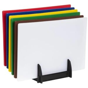 Hygiplas Colour Coded Chopping Board Set with Rack & Wall Chart 6 Pieces Hygiplas Colour Coded Chopping Board Set with Rack & Wall Chart 6 Pieces