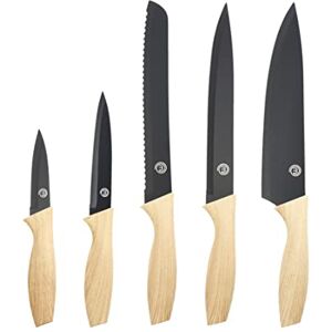 MasterChef Knife Set of 5 Kitchen Knives incl. Paring, Utility, Bread, Carving & Chef Knives for Cooking, Professional Sharp Stainless Steel, Non Stick Blades & Soft Touch Handles, 5 Piece, Wood Look MasterChef Knife Set of 5 Kitchen Knives incl. Paring, Utility, Bread, Carving & Chef Knives for Cooking, Professional Sharp Stainless Steel, Non Stick Blades & Soft Touch Handles, 5 Piece, Wood Look