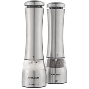 Salter BW11847EU7 Electric Salt & Pepper Mill Set – One Hand Push Button Operation, Ceramic Mechanism, Clear Acrylic, Adjustable Grind, LED Light Base, Peppercorns & Rock Salt, Stainless Steel Salter BW11847EU7 Electric Salt & Pepper Mill Set – One Hand Push Button Operation, Ceramic Mechanism, Clear Acrylic, Adjustable Grind, LED Light Base, Peppercorns & Rock Salt, Stainless Steel