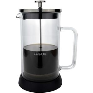 Café Olé Doppio Double Walled Glass Cafetiere, French Press, Silicone Non-Slip Base, 8 Espresso Cup/ 1000ml, Black Café Olé Doppio Double Walled Glass Cafetiere, French Press, Silicone Non-Slip Base, 8 Espresso Cup/ 1000ml, Black