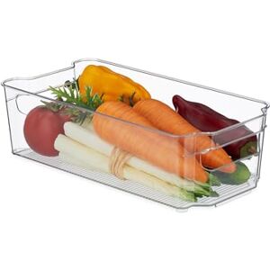 Relaxdays Refrigerator Organiser with Handles, Groceries Storage, Washable, HWD: 9 x 31.5 x 15.5cm, Plastic, Transparent Relaxdays Refrigerator Organiser with Handles, Groceries Storage, Washable, HWD: 9 x 31.5 x 15.5cm, Plastic, Transparent