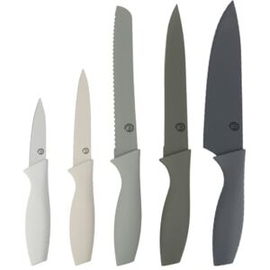 MasterChef Knife Set of 5 Kitchen Knives for Cooking (Paring, Utility, Bread, Carving & Chef Knives), Professional Sharp Stainless Steel, Non Stick Blades & Soft Touch Handles, Earth, 5 Piece MasterChef Knife Set of 5 Kitchen Knives for Cooking (Paring, Utility, Bread, Carving & Chef Knives), Professional Sharp Stainless Steel, Non Stick Blades & Soft Touch Handles, Earth, 5 Piece