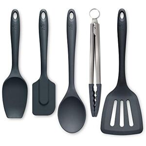 Zeal JSET45T Non-Stick Silicone Tongs, Turner, Spatula Cook Spoon 5-Piece Set-Dark Grey Zeal JSET45T Non-Stick Silicone Tongs, Turner, Spatula Cook Spoon 5-Piece Set-Dark Grey
