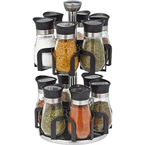 Relaxdays spice rack, 12 glass jars, stainless steel, rotating, dishwasher-proof, seasoning organiser, silver/black Relaxdays spice rack, 12 glass jars, stainless steel, rotating, dishwasher-proof, seasoning organiser, silver/black