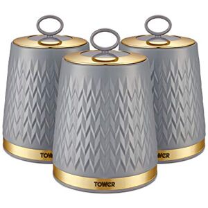 Tower T826091GRY Empire Set of 3 Storage Canisters for Tea Coffee Sugar, Grey and Brass, 1.3L, One Size Tower T826091GRY Empire Set of 3 Storage Canisters for Tea Coffee Sugar, Grey and Brass, 1.3L, One Size