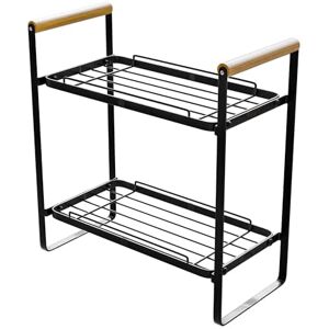 Amig Portable Storage Shelf Organizer for Kitchen or Bathroom 2 Levels Black Steel and Bamboo Size: 26 x 13 x 28,7 cm Amig Portable Storage Shelf Organizer for Kitchen or Bathroom 2 Levels Black Steel and Bamboo Size: 26 x 13 x 28,7 cm