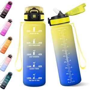 Baramumu 1000ML BPA Free Straw Water Bottle Motivational Water Bottle with Time Marker, Gym Straw Bottle Yellow & Royal Blue Baramumu 1000ML BPA Free Straw Water Bottle Motivational Water Bottle with Time Marker, Gym Straw Bottle Yellow & Royal Blue