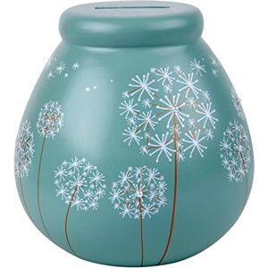 Pot Of Dreams White Dandelion Flowers Save And Smash Teal Color Ceramic Money Box Piggy Bank Perfect Decorative Gift for Centrepiece living room & Bedroom Pot Of Dreams White Dandelion Flowers Save And Smash Teal Color Ceramic Money Box Piggy Bank Perfect Decorative Gift for Centrepiece living room & Bedroom