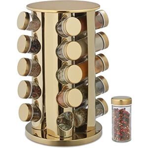 Relaxdays Spice Rack, 20 Glass Jars, Rotatable, Stainless Steel, H x D: Approx. 33.5 x 23 cm, Gold Relaxdays Spice Rack, 20 Glass Jars, Rotatable, Stainless Steel, H x D: Approx. 33.5 x 23 cm, Gold