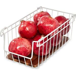 InterDesign iDesign 95393EU The Ría Safford Collection Wire Basket, Open Front Cupboard Made from Metal and Acacia Wood, Kitchen Storage and Organisation, White and Natural, 18/10 Steel InterDesign iDesign 95393EU The Ría Safford Collection Wire Basket, Open Front Cupboard Made from Metal and Acacia Wood, Kitchen Storage and Organisation, White and Natural, 18/10 Steel