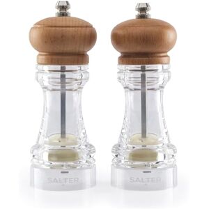 Salter Beech Wood Mill Set Salt & Pepper Mills, Ceramic Grinding Mechanism, Spice Mills with Adjustable Grind from Fine to Coarse, Twist to Grind, Clear Acrylic Body, Natural Wooden Top, 7607 WDXR Salter Beech Wood Mill Set Salt & Pepper Mills, Ceramic Grinding Mechanism, Spice Mills with Adjustable Grind from Fine to Coarse, Twist to Grind, Clear Acrylic Body, Natural Wooden Top, 7607 WDXR