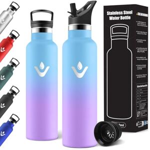 Motswedi Insulated Water Bottle, 750 ml with 2 Caps, Drinking Bottle with Straw, Double Wall, Thermal Bottle, Leak-Proof, Water Bottle for School, Camping, Gym, Light Blue-Purple Motswedi Insulated Water Bottle, 750 ml with 2 Caps, Drinking Bottle with Straw, Double Wall, Thermal Bottle, Leak-Proof, Water Bottle for School, Camping, Gym, Light Blue-Purple