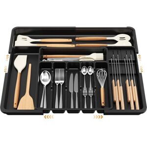 Euqvunn Cutlery Drawer Organiser, Expandable Large Utensil Holder with 2 Removable Knife Blocks, 6-9 Slots Adjustable Cutlery Tray for Kitchen Drawer, Compact Plastic Storage for Forks Knives(Black) Euqvunn Cutlery Drawer Organiser, Expandable Large Utensil Holder with 2 Removable Knife Blocks, 6-9 Slots Adjustable Cutlery Tray for Kitchen Drawer, Compact Plastic Storage for Forks Knives(Black)