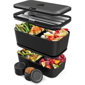 Umami Mami Lunch Box Containers w/ 4 Utensils, 2 Sauce Jars, Nestable Space-Saving Black Bento Box Adult, 100% Leakproof, Microwavable Lunch Containers for Adults, Red Dot Design Award Winner Umami Mami Lunch Box Containers w/ 4 Utensils, 2 Sauce Jars, Nestable Space-Saving Black Bento Box Adult, 100% Leakproof, Microwavable Lunch Containers for Adults, Red Dot Design Award Winner