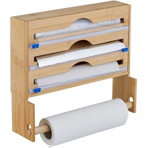 Relaxdays Cling Film Dispenser, with Kitchen Roll Holder, Foil & Baking Paper, Wall-Mounted, 31x36x10 cm, Bamboo, Brown, Plastic, Fibreboard Relaxdays Cling Film Dispenser, with Kitchen Roll Holder, Foil & Baking Paper, Wall-Mounted, 31x36x10 cm, Bamboo, Brown, Plastic, Fibreboard