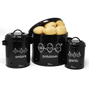 joeji's Kitchen Onion and Potato Storage Set of 3, Metal Food Bin Container Pots with Lid with 360° Air Circulation Keeps Vegetables Fresh Longer Vegetable storage & Garlic storage Pot Black joeji's Kitchen Onion and Potato Storage Set of 3, Metal Food Bin Container Pots with Lid with 360° Air Circulation Keeps Vegetables Fresh Longer Vegetable storage & Garlic storage Pot Black