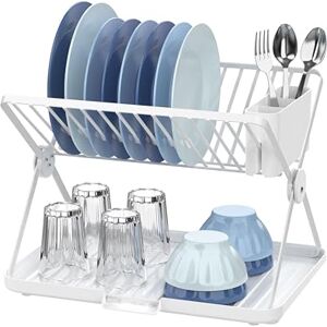 Amig Kaplya Foldable Dish Rack 41.5 x 33.2 x 33.8 cm Steel and Plastic Colour White Compact Dish Rack with Drip Tray and Cutlery Holder Ideal for Small Kitchens Amig Kaplya Foldable Dish Rack 41.5 x 33.2 x 33.8 cm Steel and Plastic Colour White Compact Dish Rack with Drip Tray and Cutlery Holder Ideal for Small Kitchens