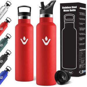 Motswedi Insulated Water Bottle, 750 ml with 2 Caps, Drinking Bottle with Straw, Double Wall, Thermal Bottle, Leak-Proof, Water Bottle for School, Camping, Gym, Sports, Red Motswedi Insulated Water Bottle, 750 ml with 2 Caps, Drinking Bottle with Straw, Double Wall, Thermal Bottle, Leak-Proof, Water Bottle for School, Camping, Gym, Sports, Red