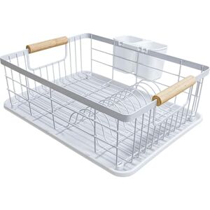 Amig Graz Dish Rack 42 x 31.5 x 15 cm Steel with Wooden Handle Colour White Dish Rack with Drip Tray and Cutlery Holder Capacity for 10 Plates and 6 Glasses Amig Graz Dish Rack 42 x 31.5 x 15 cm Steel with Wooden Handle Colour White Dish Rack with Drip Tray and Cutlery Holder Capacity for 10 Plates and 6 Glasses