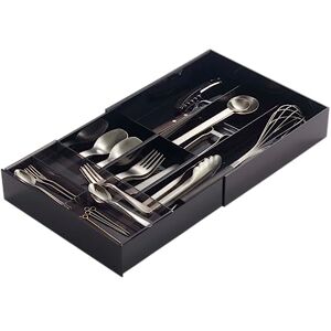 YAMAZAKI 3383 TOWER Extendable Cutlery Tray with Slide, Black, ABS Resin/PS Resin, Minimalist Design, 25 x 24.6 x 5.7 cm (LxWxH) YAMAZAKI 3383 TOWER Extendable Cutlery Tray with Slide, Black, ABS Resin/PS Resin, Minimalist Design, 25 x 24.6 x 5.7 cm (LxWxH)