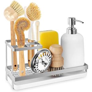 EOFJRUC Sponge Holder for Kitchen Sink, Stainless Steel Sink Caddy with High Brush Holder Countertop Silver Soap Dispenser Organizer with Drain Tray Rustproof EOFJRUC Sponge Holder for Kitchen Sink, Stainless Steel Sink Caddy with High Brush Holder Countertop Silver Soap Dispenser Organizer with Drain Tray Rustproof