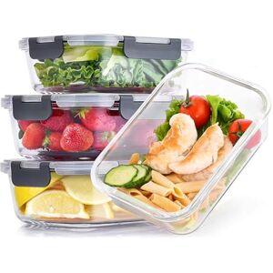 Woobroo Glass Container Food Storage with Lids, 4 Pack Meal Prep Containers Set, Airtight Lunch Containers, Leak Proof, BPA Free Glass Lunch Bento Boxes for Microwave, Oven, Freezer and Dishwasher Woobroo Glass Container Food Storage with Lids, 4 Pack Meal Prep Containers Set, Airtight Lunch Containers, Leak Proof, BPA Free Glass Lunch Bento Boxes for Microwave, Oven, Freezer and Dishwasher