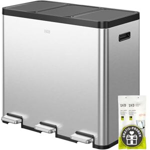 EKO Essential 3-Compartment Rubbish Bin, 3 x 20 Litres, Waste Separation System, Kitchen Pedal Bin, Includes 20 Rubbish Bags, Large Capacity Waste Bin with Lid, Soft Close and Airtight, Brushed EKO Essential 3-Compartment Rubbish Bin, 3 x 20 Litres, Waste Separation System, Kitchen Pedal Bin, Includes 20 Rubbish Bags, Large Capacity Waste Bin with Lid, Soft Close and Airtight, Brushed