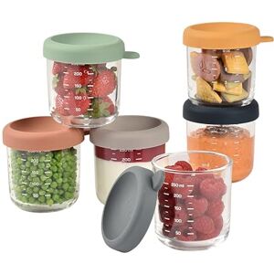 Béaba Set of Baby Food Storage Containers Glass Conservation Jar Graduation Measuring Scale Heat and Thermal Shock Resistant 6 x 250 ml Made in France Sunrise Béaba Set of Baby Food Storage Containers Glass Conservation Jar Graduation Measuring Scale Heat and Thermal Shock Resistant 6 x 250 ml Made in France Sunrise