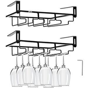 AUHOKY 2Pcs Adjustable Wine Glass Rack Under Cabinet, Punch-Free 3 Rows Stemware Wine Glass Metal Holder, Hanging Wine Glasses Storage Hanger Organizer for Shelf Kitchen Bar Decor(3 Rows, Black) AUHOKY 2Pcs Adjustable Wine Glass Rack Under Cabinet, Punch-Free 3 Rows Stemware Wine Glass Metal Holder, Hanging Wine Glasses Storage Hanger Organizer for Shelf Kitchen Bar Decor(3 Rows, Black)