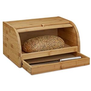 Relaxdays Rolling Bread Box with Drawer, Bamboo, Aroma-Preserving, Bread Bin with Rolling Lid, Size: 21 x 40 x 28 cm, Wood, Natural Relaxdays Rolling Bread Box with Drawer, Bamboo, Aroma-Preserving, Bread Bin with Rolling Lid, Size: 21 x 40 x 28 cm, Wood, Natural