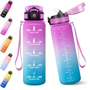 Baramumu 1000ML BPA Free Straw Water Bottle Motivational Water Bottle with Time Indicator Gym Straw Pink & Cyan Baramumu 1000ML BPA Free Straw Water Bottle Motivational Water Bottle with Time Indicator Gym Straw Pink & Cyan