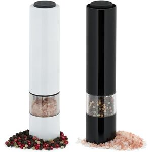 Relaxdays Salt and Pepper Grinder, 2x Set, Kitchen, Season, Herbs & Spices, Shaker, Electronic, LED-light, Black/White, Stainless steel, 23 x 5 x 5 cm Relaxdays Salt and Pepper Grinder, 2x Set, Kitchen, Season, Herbs & Spices, Shaker, Electronic, LED-light, Black/White, Stainless steel, 23 x 5 x 5 cm