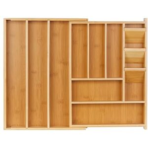 Relaxdays Cutlery Tray, Extendable, 8-11 Compartments, HxWxD: 5.5x32-54x42 cm, Bamboo & MDF, Drawer Organiser, Natural, Fibreboard Relaxdays Cutlery Tray, Extendable, 8-11 Compartments, HxWxD: 5.5x32-54x42 cm, Bamboo & MDF, Drawer Organiser, Natural, Fibreboard