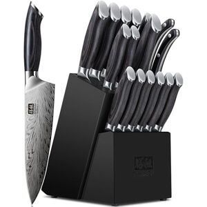 Shan 16 Pieces Kitchen Knife Sets, Japanese Knife Block Set in Powder Steel, High Carbon 63 HRC Chef Knives Set with Block Professional 12°Sharp Blade with Ergonomic Pakkawood Handle Shan 16 Pieces Kitchen Knife Sets, Japanese Knife Block Set in Powder Steel, High Carbon 63 HRC Chef Knives Set with Block Professional 12°Sharp Blade with Ergonomic Pakkawood Handle