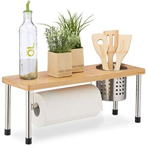Relaxdays Kitchen Counter Organizer, Roll Holder & Utensil Storage, Spice Rack, Sink Shelf, Bamboo, Natural/Silver Relaxdays Kitchen Counter Organizer, Roll Holder & Utensil Storage, Spice Rack, Sink Shelf, Bamboo, Natural/Silver