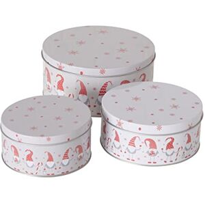 Boltze 2024395 Lucky 3-Piece Storage Jar (Round Shape, Cookie, Gnome Motif, Christmas Tins, Matte Surface, Xmas, Sizes 14 x 6 cm 20 x 9 cm/Diameter 16 x 7 cm), White Boltze 2024395 Lucky 3-Piece Storage Jar (Round Shape, Cookie, Gnome Motif, Christmas Tins, Matte Surface, Xmas, Sizes 14 x 6 cm 20 x 9 cm/Diameter 16 x 7 cm), White