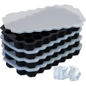 Relaxdays Ice Cube Tray, Set of 4, Reusable, Silicone Mould, 37 Hexagonal Shapes, Food Safe BPA-Free, with Lid, Black, 2.5 x 21 x 13 cm Relaxdays Ice Cube Tray, Set of 4, Reusable, Silicone Mould, 37 Hexagonal Shapes, Food Safe BPA-Free, with Lid, Black, 2.5 x 21 x 13 cm