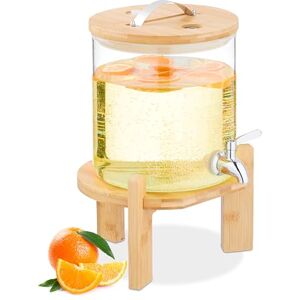 Relaxdays Drinks Dispenser, 5 litres, Cold & Hot Beverages, Bamboo Stand, Thermometer, Punch Jar, Transparent/Natural Relaxdays Drinks Dispenser, 5 litres, Cold & Hot Beverages, Bamboo Stand, Thermometer, Punch Jar, Transparent/Natural