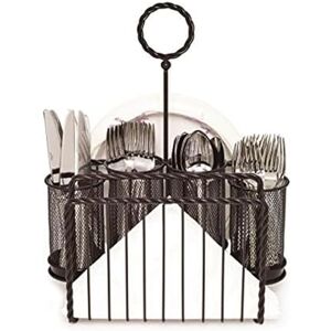 Gourmet Basics by Mikasa 5153168 Rope Metal Tabletop Flatware and Napkin Picnic Caddy, Alloy Steel, Antique Black Gourmet Basics by Mikasa 5153168 Rope Metal Tabletop Flatware and Napkin Picnic Caddy, Alloy Steel, Antique Black