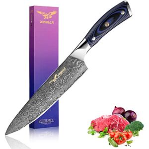 VINNAR Damascus Kitchen Knife 8 Inch, Japanese VG-10 Super Stainless Steel Professional High Carbon Super Sharp Kitchen Cooking Knife, Ergonomic Blue G10 Handle VINNAR Damascus Kitchen Knife 8 Inch, Japanese VG-10 Super Stainless Steel Professional High Carbon Super Sharp Kitchen Cooking Knife, Ergonomic Blue G10 Handle