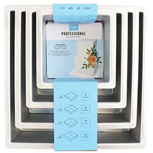 PME Square Cake Pans 6, 8, 10, 12-Inch x 4-Inch Deep, Set of 4, Silver (SQRB6810124) PME Square Cake Pans 6, 8, 10, 12-Inch x 4-Inch Deep, Set of 4, Silver (SQRB6810124)