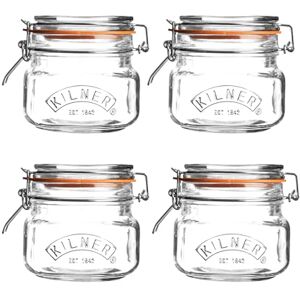 Kilner Square Clip Top Jar Set of 4, 0.5 Litre (500ml) Airtight Glass Jars for Preserving Pickling and Pantry Storage BPA-Free Dishwasher Safe Durable Kilner Square Clip Top Jar Set of 4, 0.5 Litre (500ml) Airtight Glass Jars for Preserving Pickling and Pantry Storage BPA-Free Dishwasher Safe Durable