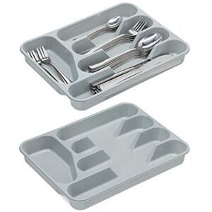 Relaxdays Cutlery Tray 5 Compartments, Pack of 2, Flatware Organiser, Drawer Insert, Plastic, HxWxD 4 x 25 x 33 cm, Grey Relaxdays Cutlery Tray 5 Compartments, Pack of 2, Flatware Organiser, Drawer Insert, Plastic, HxWxD 4 x 25 x 33 cm, Grey