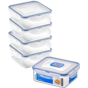 LocknLock Square Food Containers with Lids Set of 5 Plastic Airtight & Watertight Food Storage Containers, BPA Free & Dishwasher Safe, 5 x 870ml LocknLock Square Food Containers with Lids Set of 5 Plastic Airtight & Watertight Food Storage Containers, BPA Free & Dishwasher Safe, 5 x 870ml