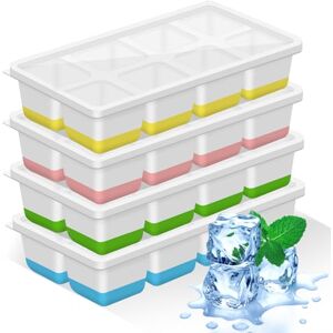 Woobroo Large Ice Cube Tray, 4 Piece Silicone Ice Cube Tray with Lid for Whiskey, Cocktails, Beer, Wine, Refrigerated Drinks, BPA Free, Stackable Reusable (Green+Blue+Yellow+Pink) Woobroo Large Ice Cube Tray, 4 Piece Silicone Ice Cube Tray with Lid for Whiskey, Cocktails, Beer, Wine, Refrigerated Drinks, BPA Free, Stackable Reusable (Green+Blue+Yellow+Pink)